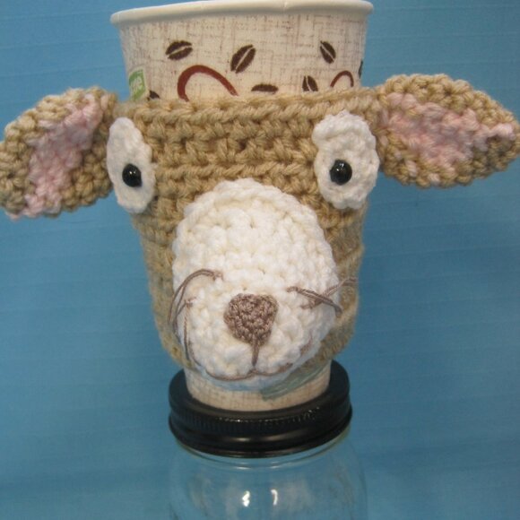 Chihuahua Mix Puppy Dog Crochet  Handmade Cup Cozy Holder Gifts by Bren - Picture 1 of 5
